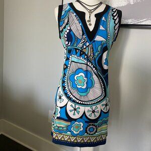 Bright Geometric Print V-Neck Sleeveless Dress Like New